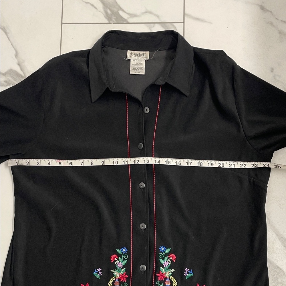 Vintage Velvet Festive Embroidered Black Button Up Shirt/Jacket / Blazer Sz XL - Picture 8 of 16